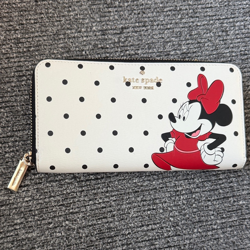 Kate Spade Black and White Polka Dot Minnie Mouse  Wallet with Red Accents